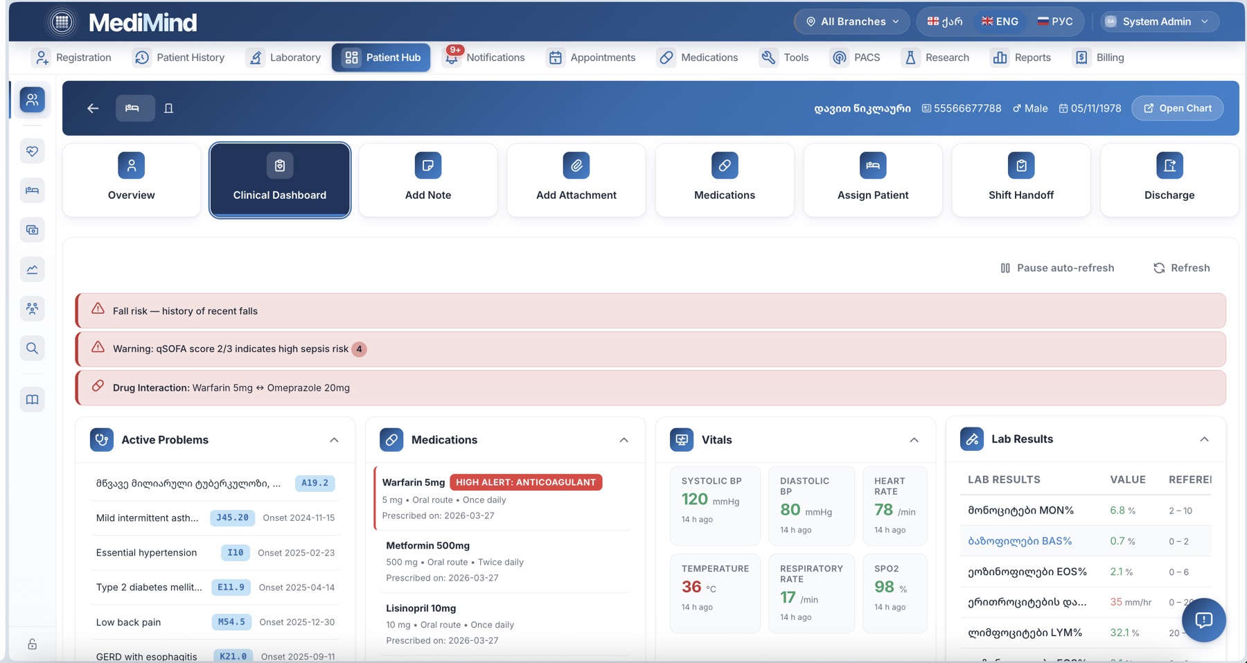 Figure 5: Patient hub with AI-generated preliminary findings and CDS alerts.