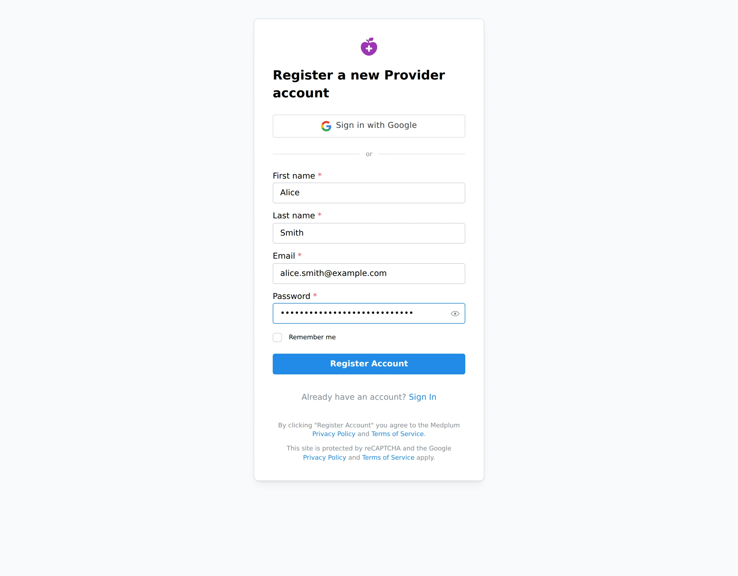 Provider Sign Up